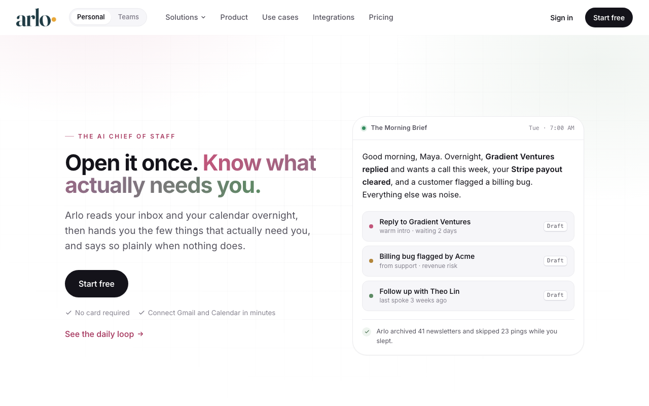 Screenshot of arlo.fyi