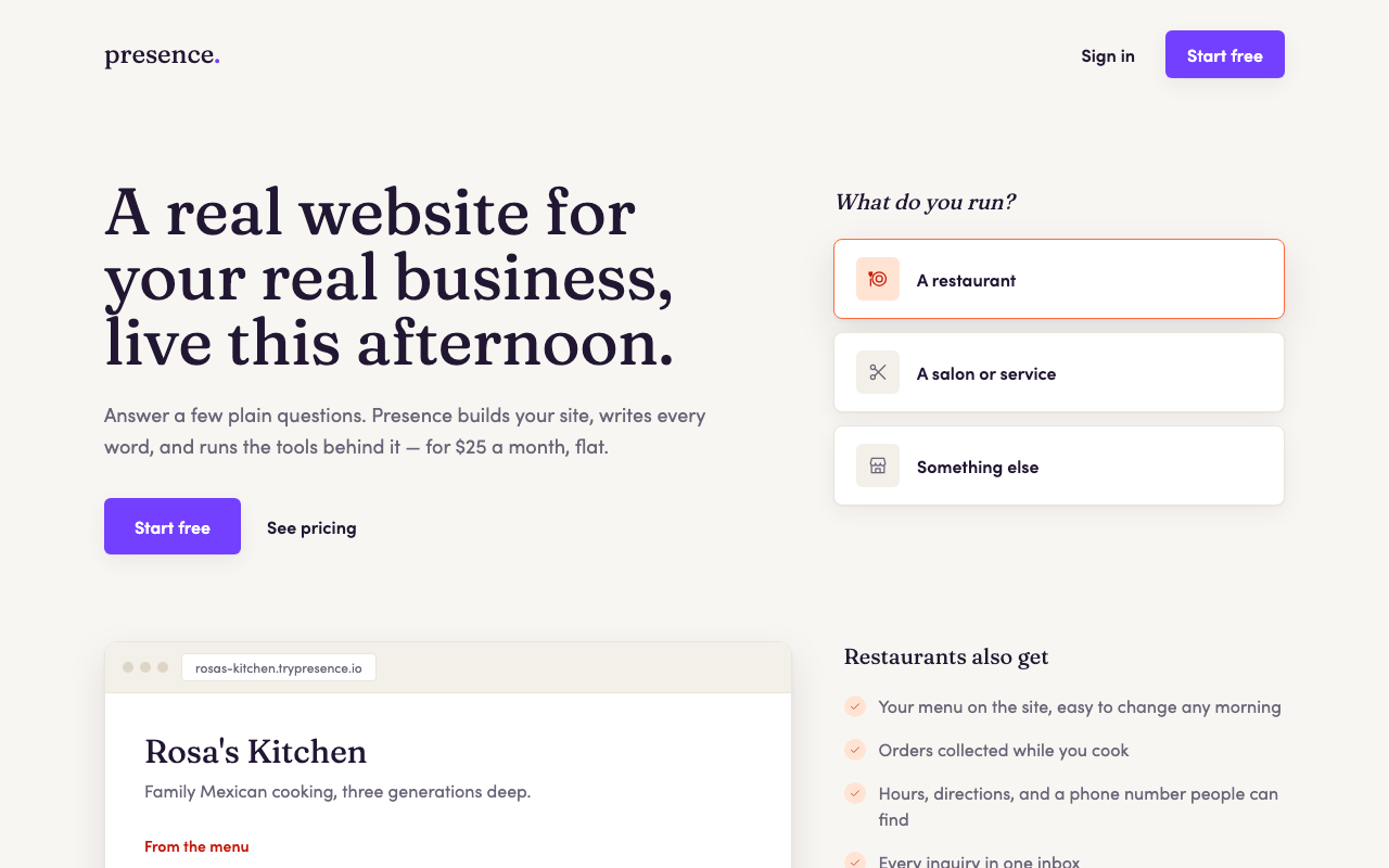 Screenshot of trypresence.io